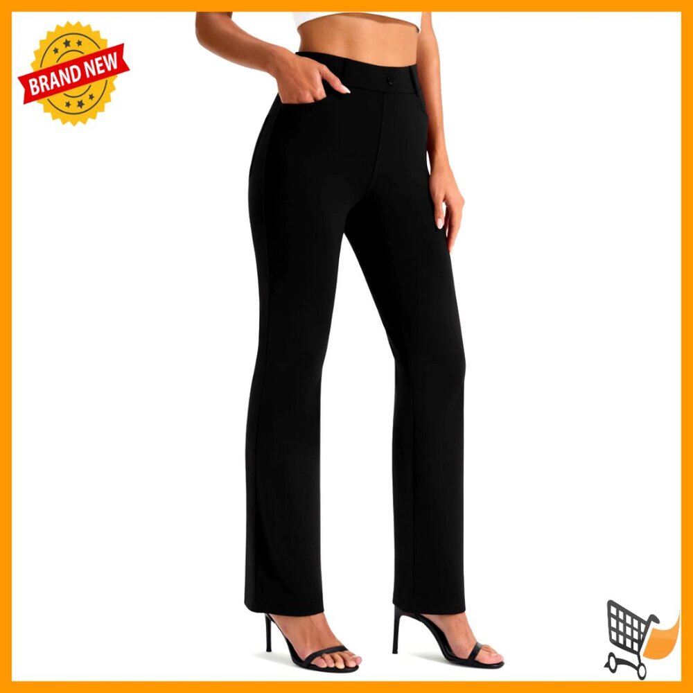 Stretchy Straight Leg Yoga Dress Pants Office Casual Pull On 27-33 Inseam